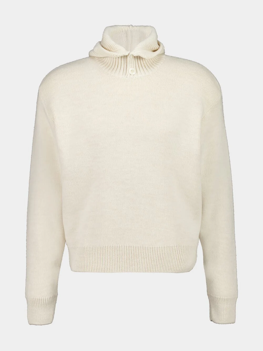 Light Cream Alpaca Wool Hooded Sweater