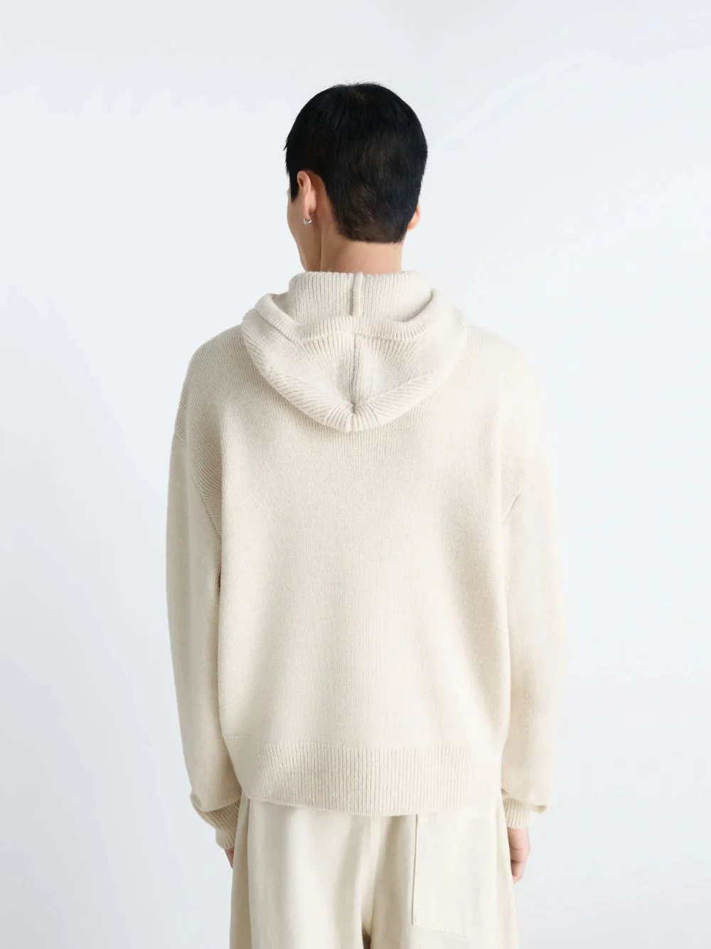 Light Cream Alpaca Wool Hooded Sweater - Image 4