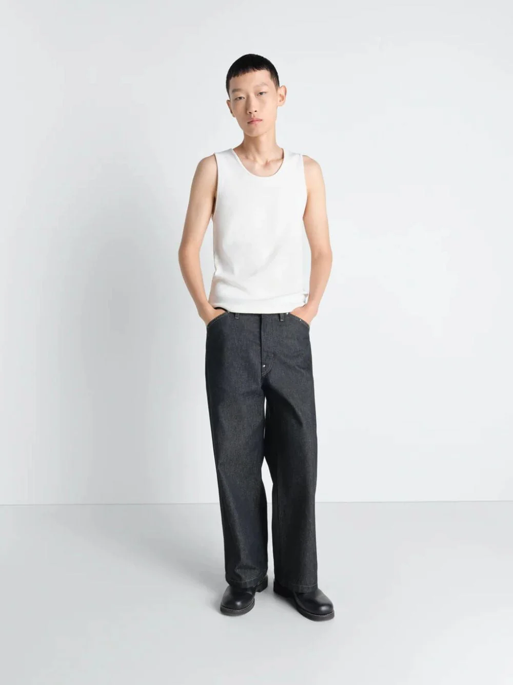 Milk White Ribbed Cotton Linen Tank Top