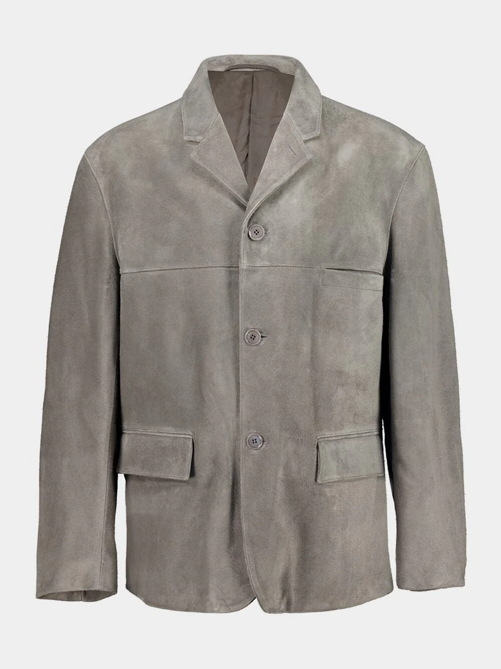 Pebble Grey Suede Single-Breasted Jacket - Image 2