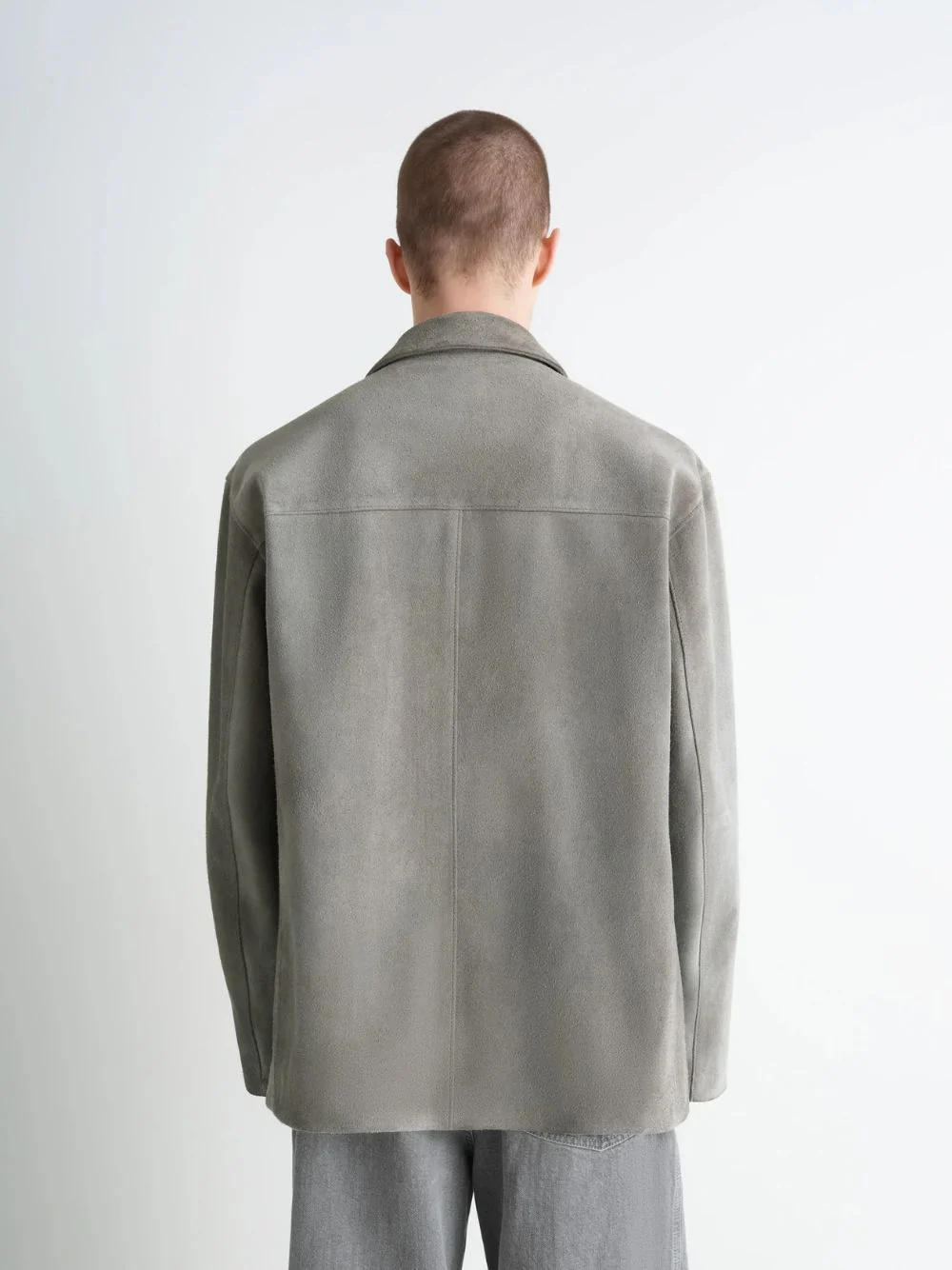 Pebble Grey Suede Single-Breasted Jacket - Image 3