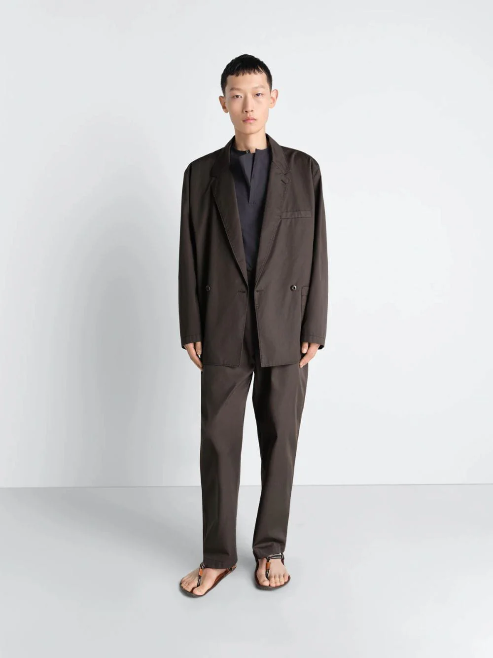 Ristretto Brown Tapered Workwear Cotton Twill Pants - Image 2