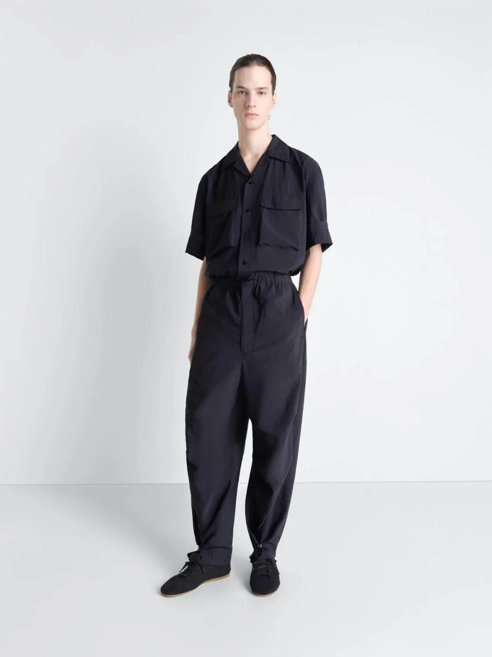 Squid Ink Washed Technical Cotton Parachute Pants - Image 2