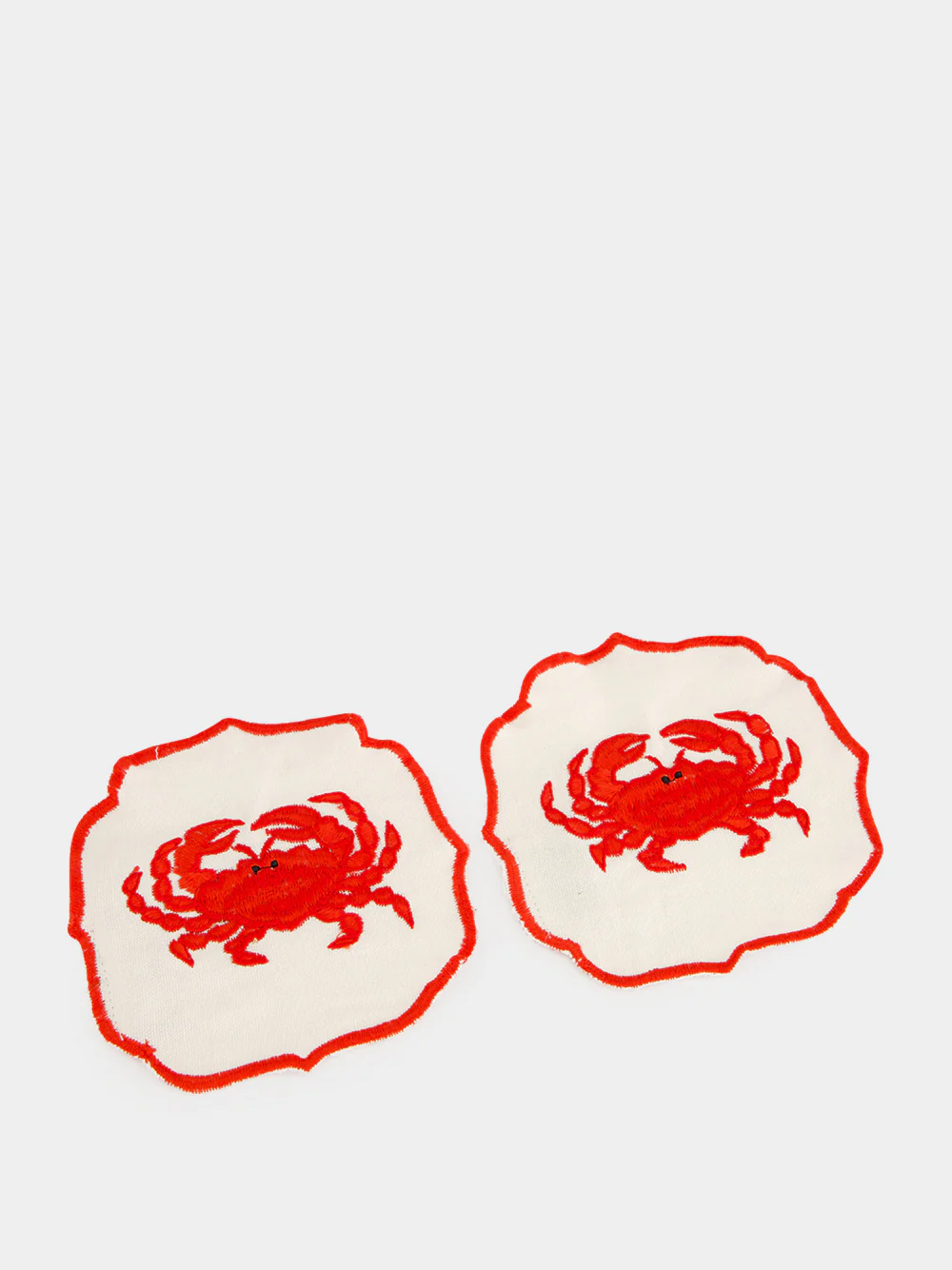 Red Crab Hand-Embroidered Cocktail Napkin Set of 2 - Image 2