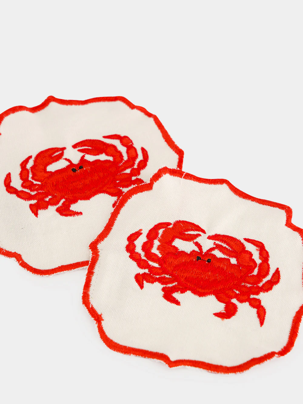 Red Crab Hand-Embroidered Cocktail Napkin Set of 2 - Image 4