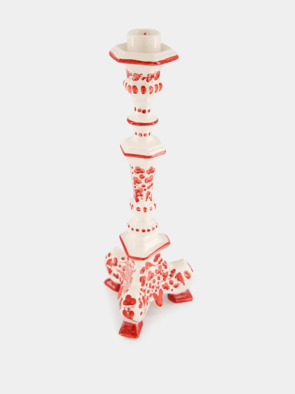 White and Red Ceramic Turquerie Candleholder - Image 2