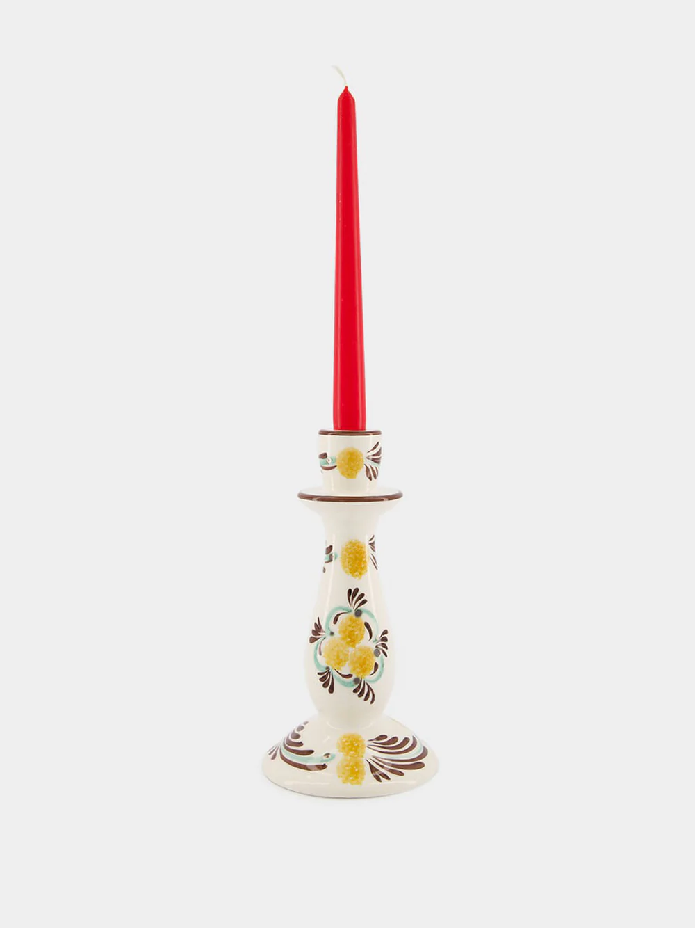 Yellow and Brown Hand-Painted Ceramic Candlestick