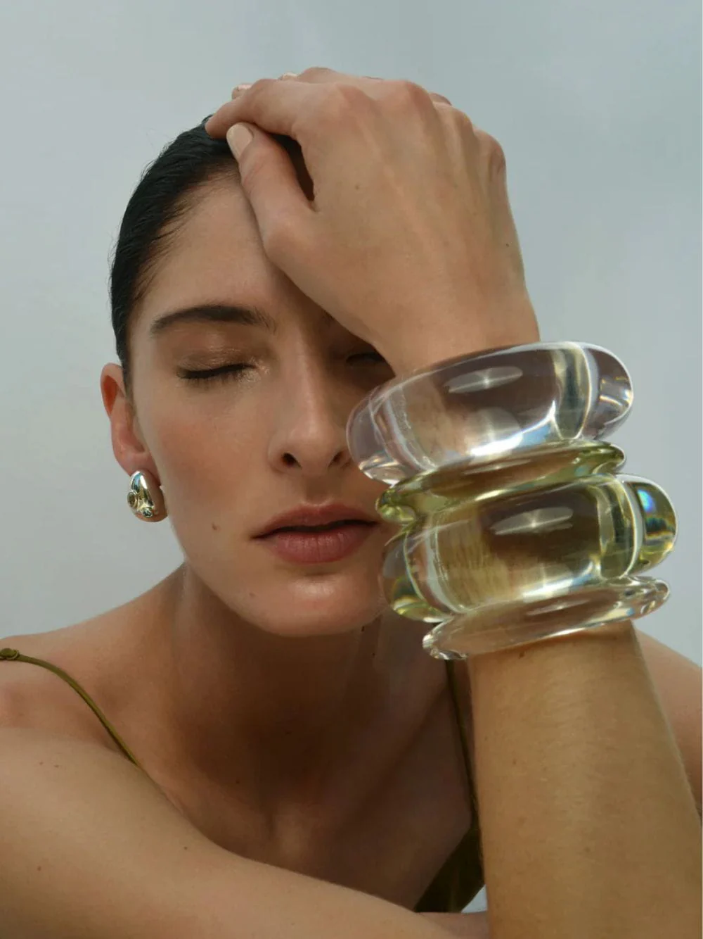 Lime Resin Arc Cuff Bracelet - Image 2
