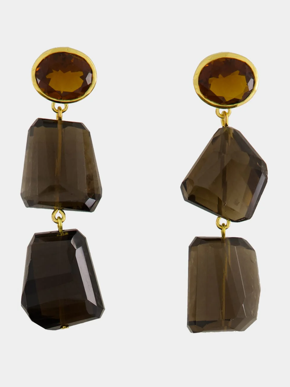 Smokey Quartz and Garnet Drop Earrings