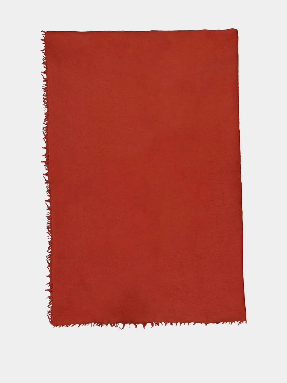 Burnt Red Hand-Knitted Cashmere Throw with Fringe
