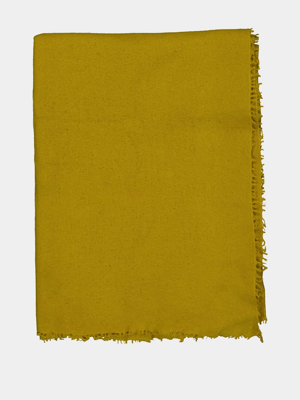 Curry Yellow Hand-Knitted Cashmere Throw with Fringe