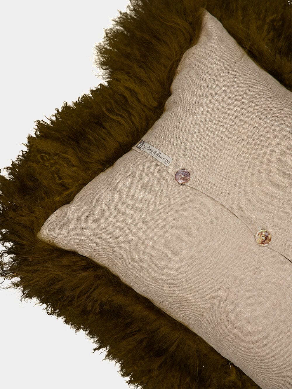 Tibetan Goat and Linen Olive Cushion - Image 3