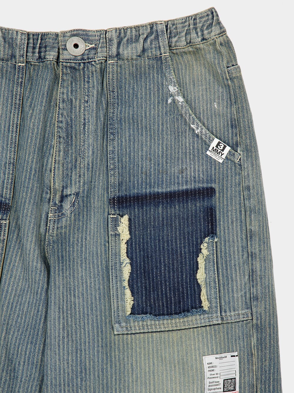 Indigo Blue Stripe Denim Bush Pants - Image 3