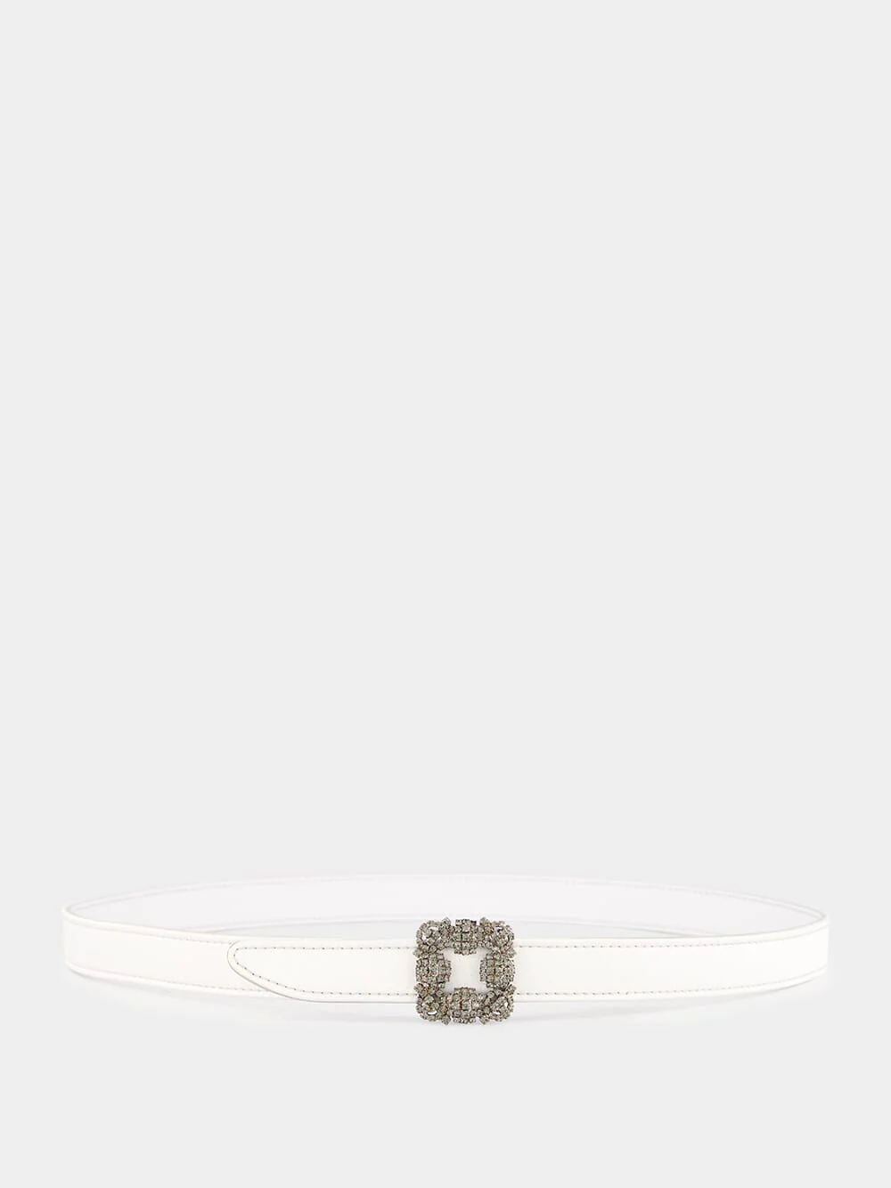 Off-White Satin Mini Hangisi Belt with Crystal Buckle