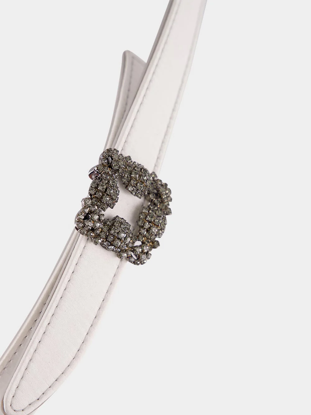 Off-White Satin Mini Hangisi Belt with Crystal Buckle - Image 2
