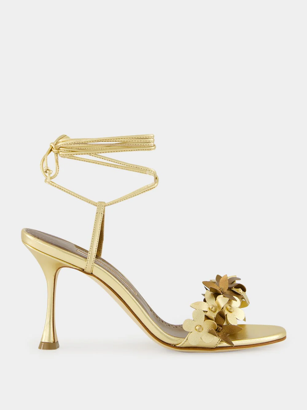 Anista Gold Floral Ankle Strap Sandals