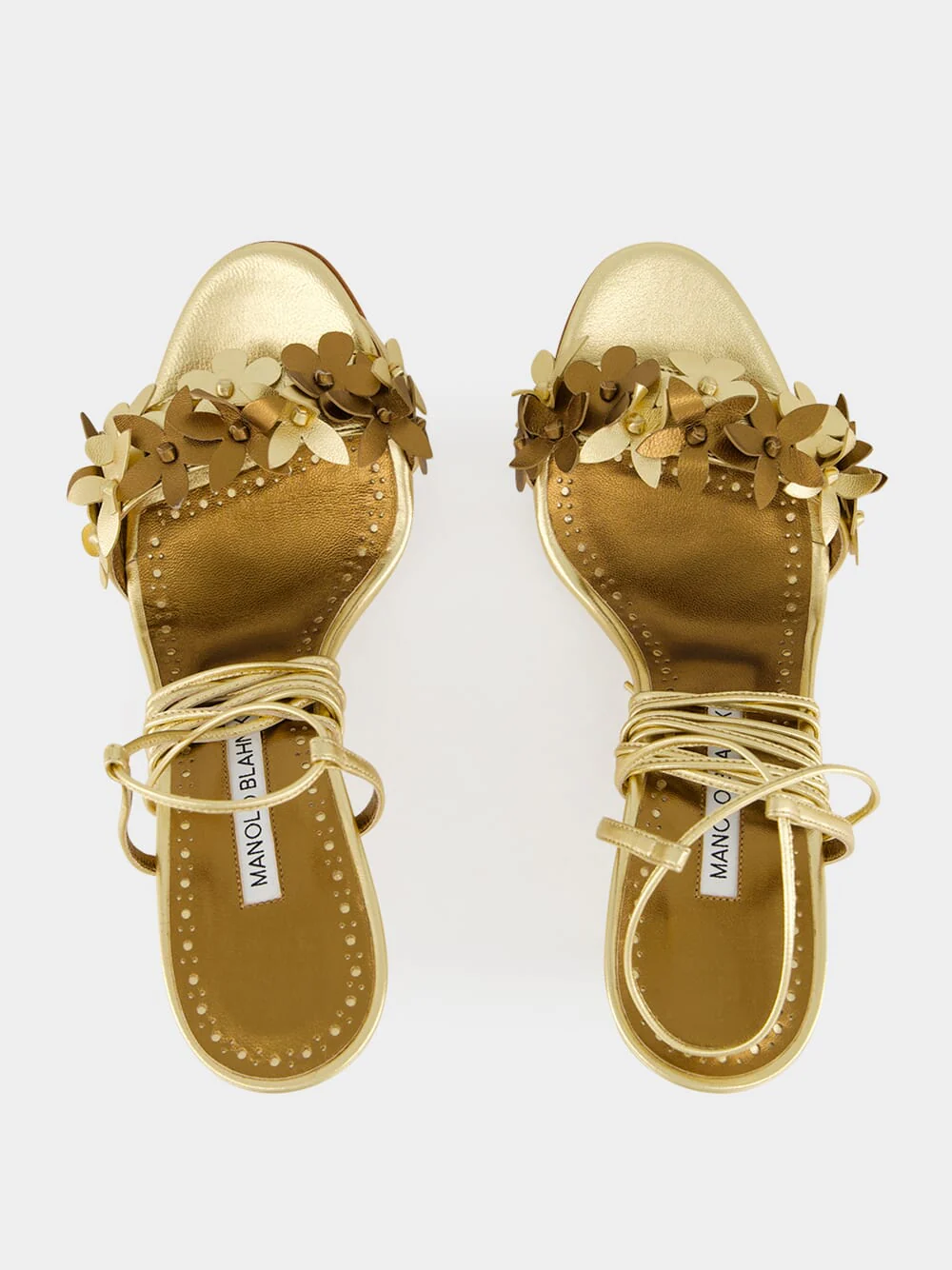 Anista Gold Floral Ankle Strap Sandals - Image 4