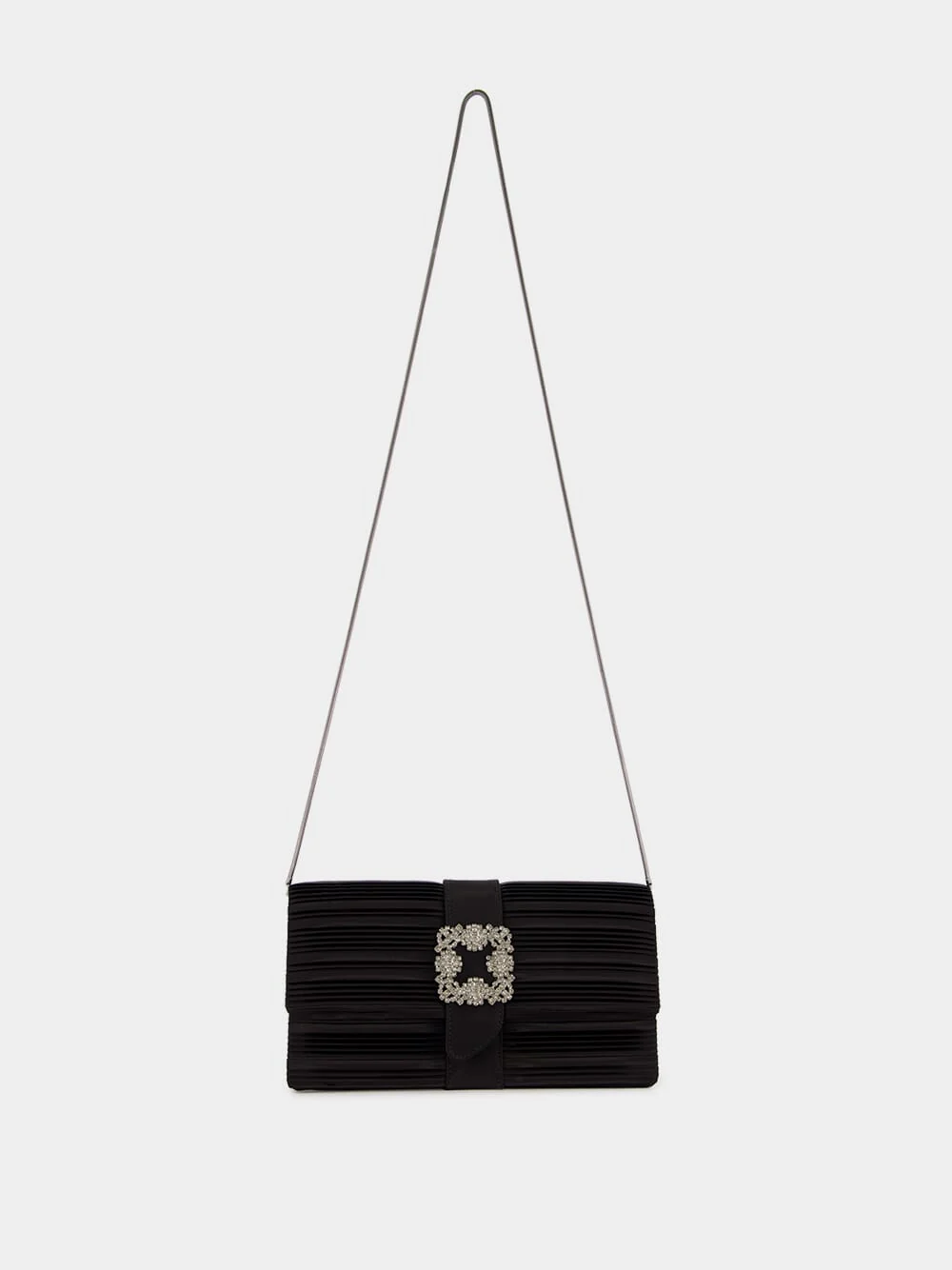 Black Satin Clutch with Crystal Buckle Detail - Image 2