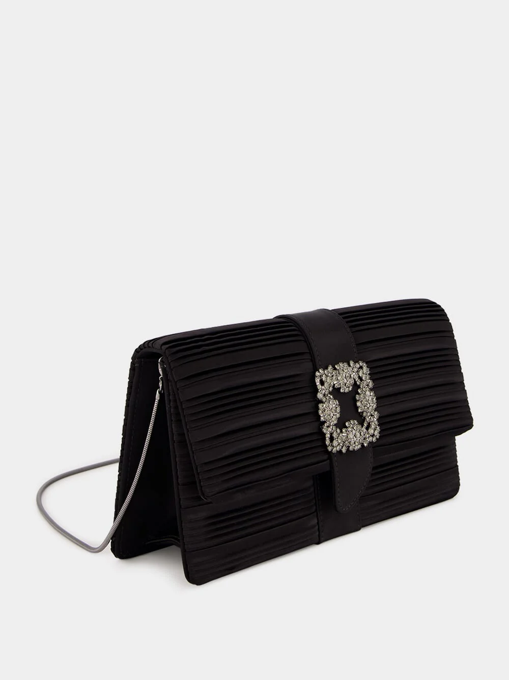 Black Satin Clutch with Crystal Buckle Detail - Image 3