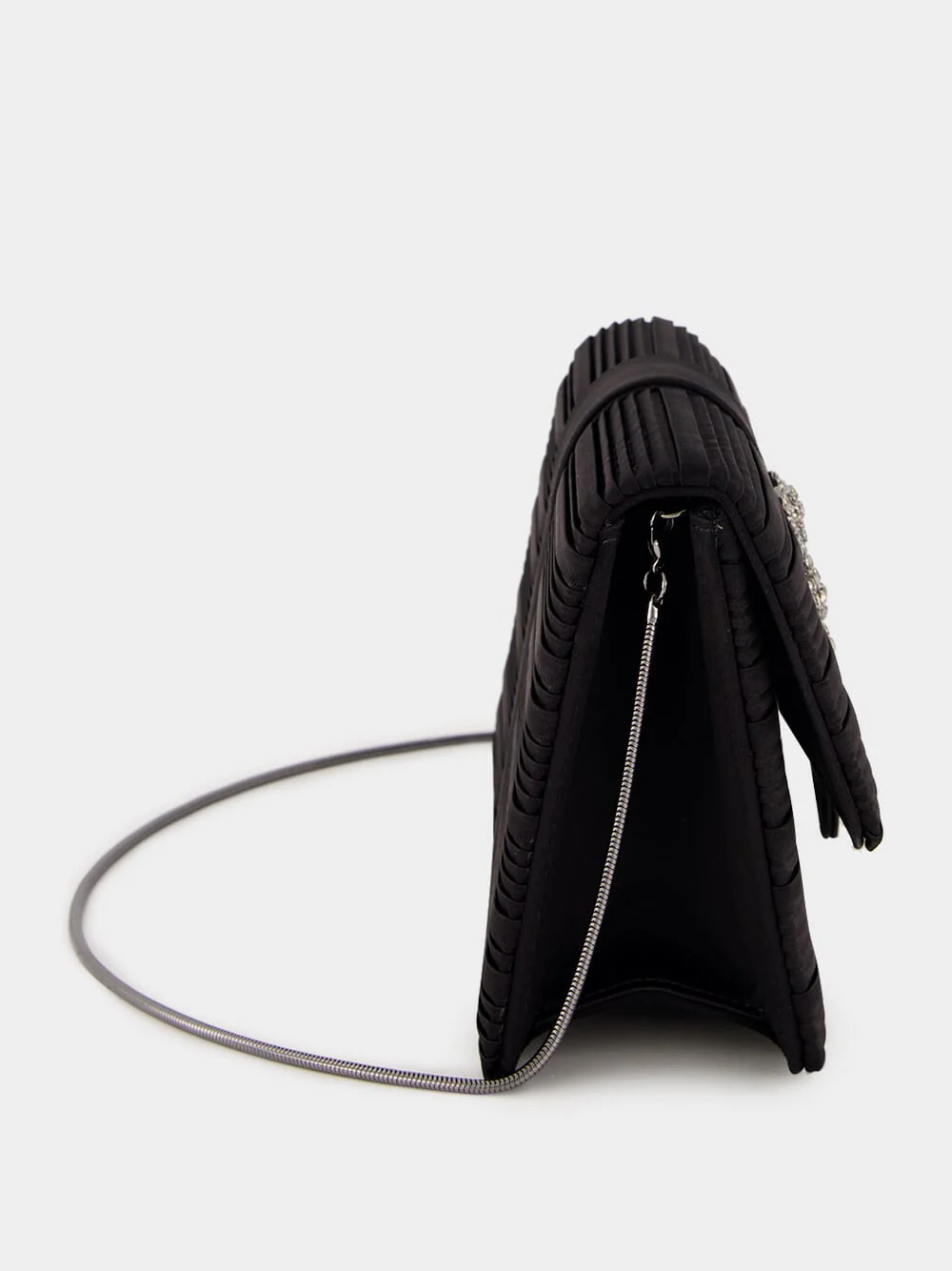 Black Satin Clutch with Crystal Buckle Detail - Image 4