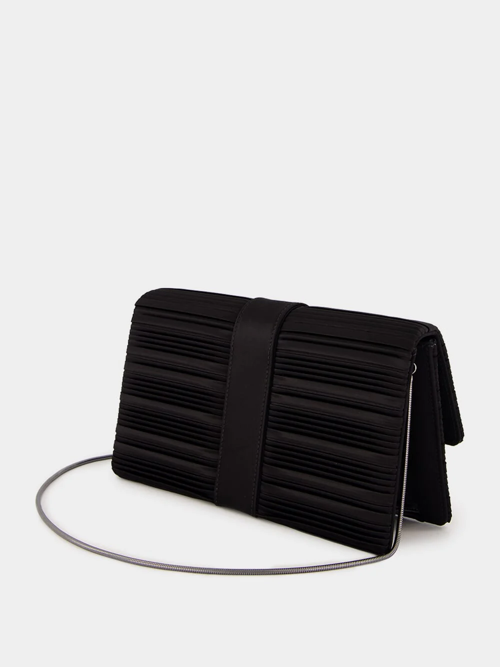 Black Satin Clutch with Crystal Buckle Detail - Image 5