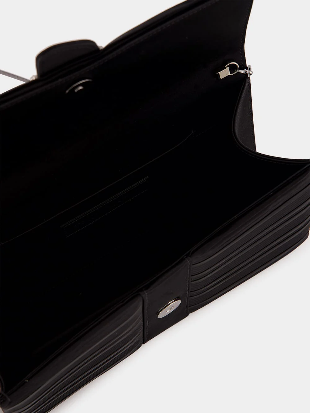 Black Satin Clutch with Crystal Buckle Detail - Image 6
