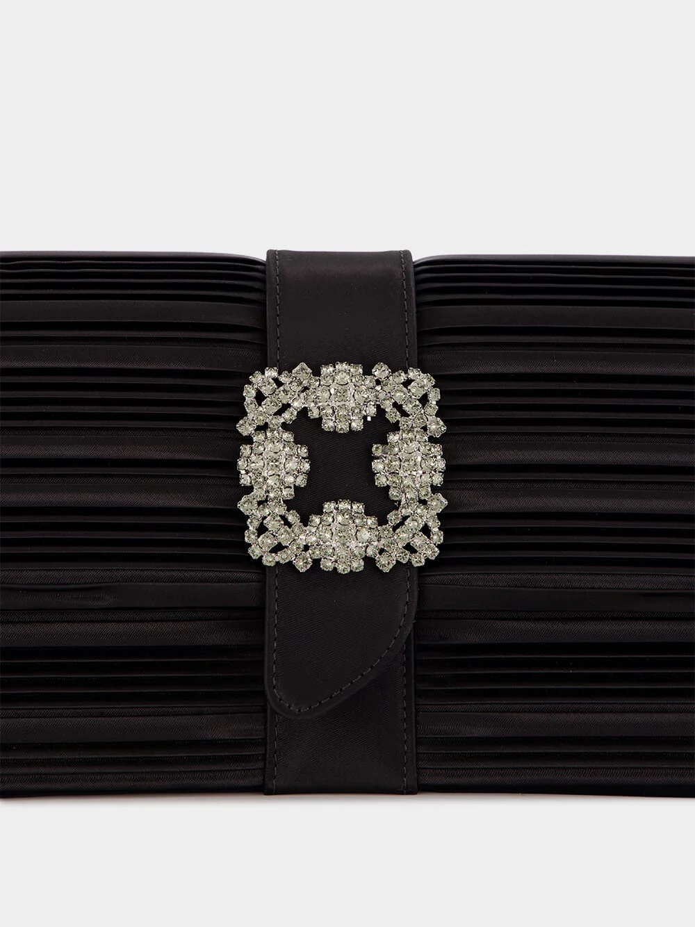 Black Satin Clutch with Crystal Buckle Detail - Image 7