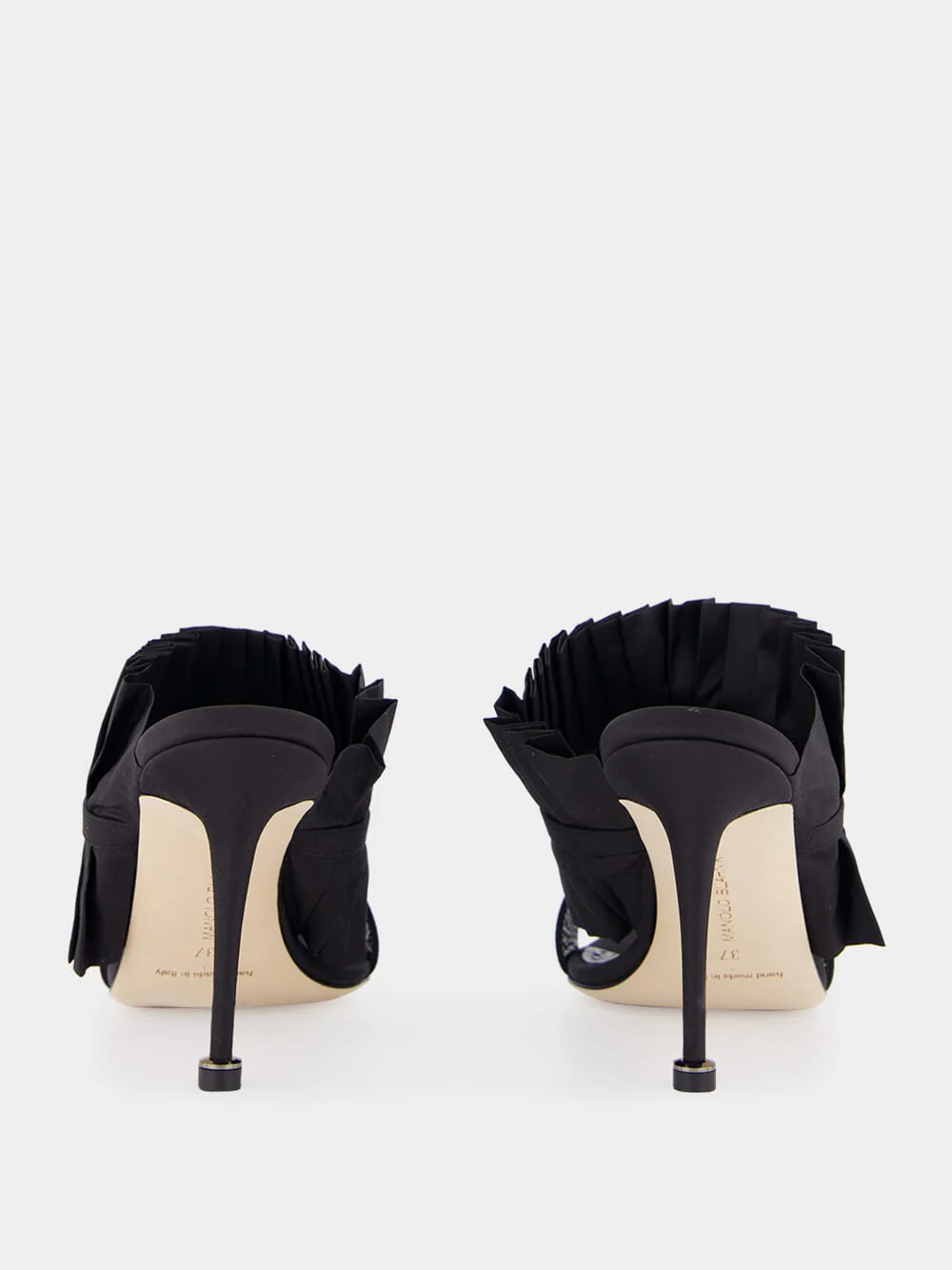 Black Silk Danteuil Pleated High-Heel Mules - Image 5