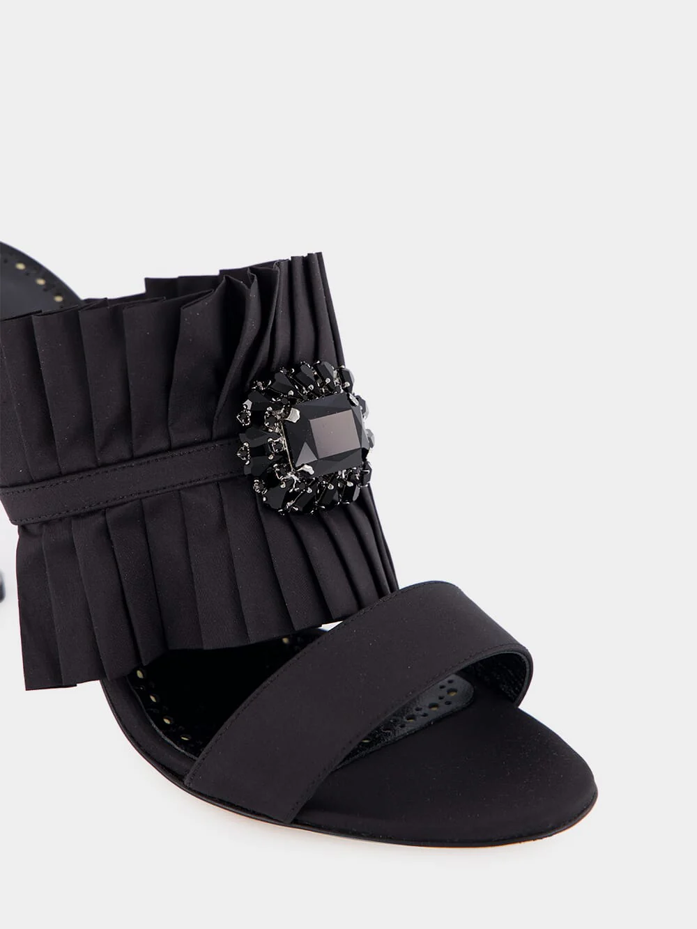 Black Silk Danteuil Pleated High-Heel Mules - Image 6