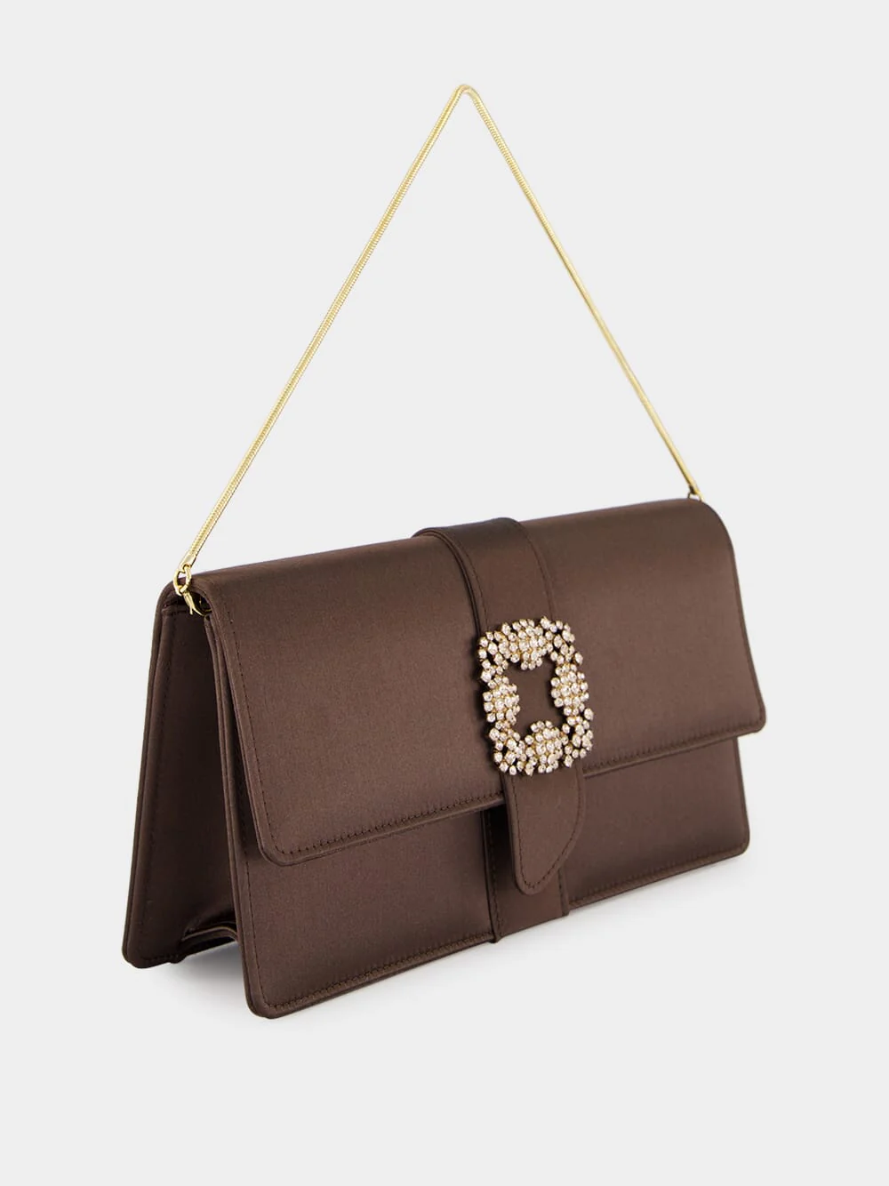 Brown Capri Satin Buckle Clutch - Image 3