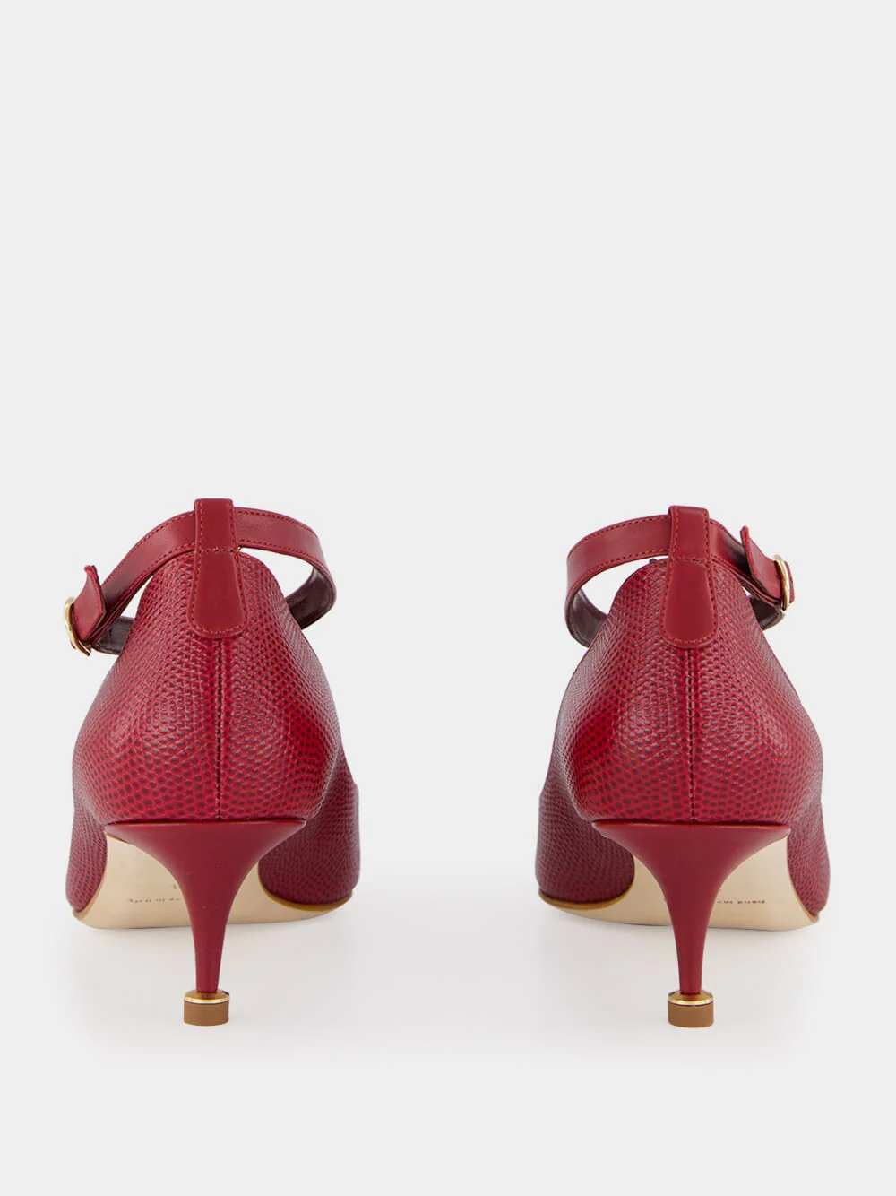 Dark Red Rosellón T-Strap Leather Kitten Pumps - Image 5