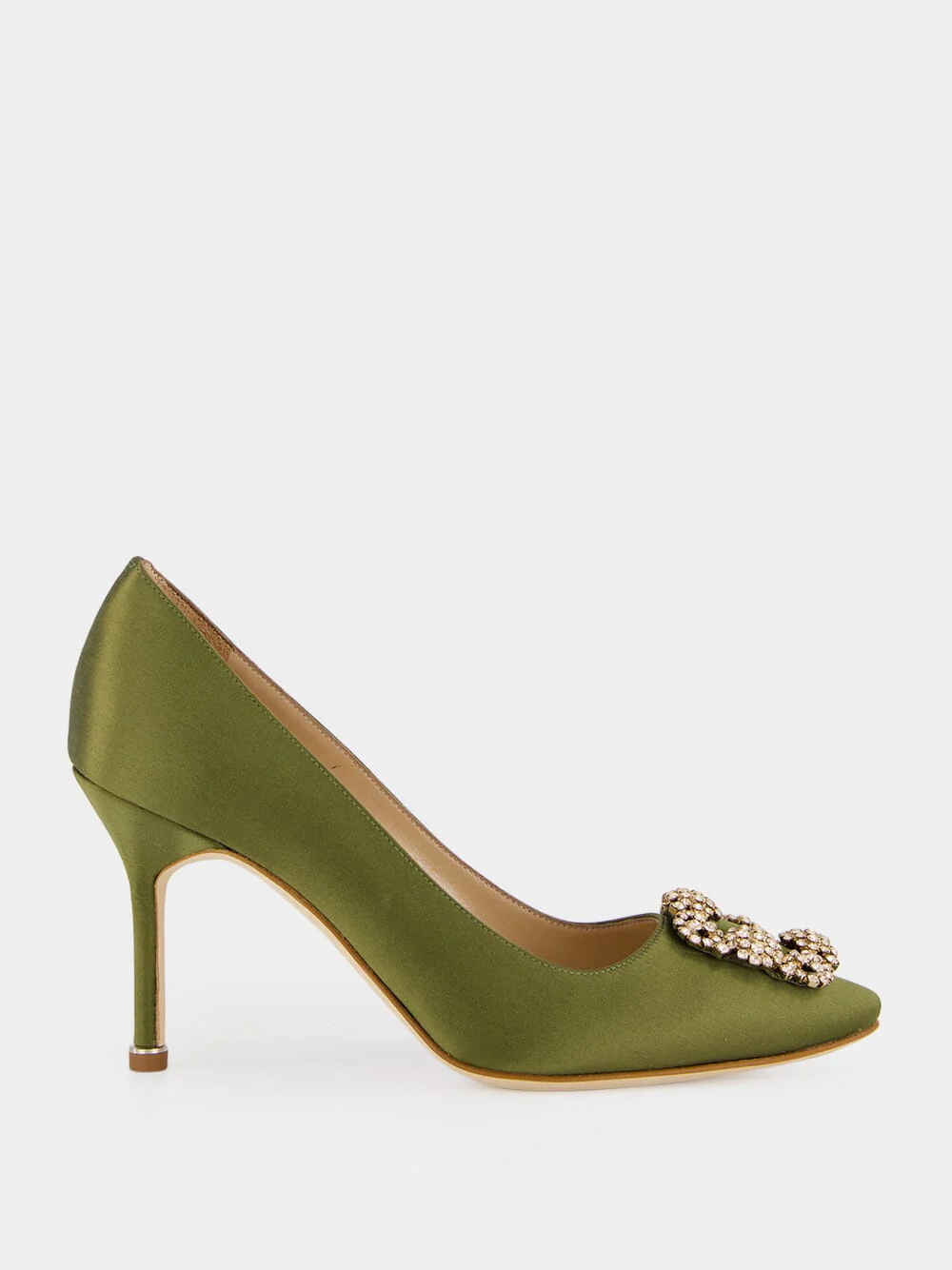 Olive Hangisi 90 Satin Jewel Pumps