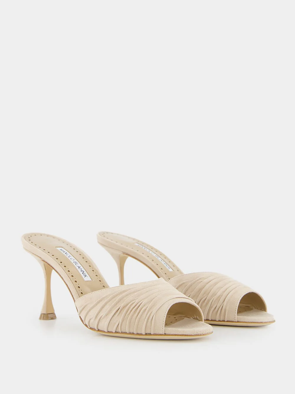 Pirua Beige Suede Ruched Open Toe Mules - Image 3