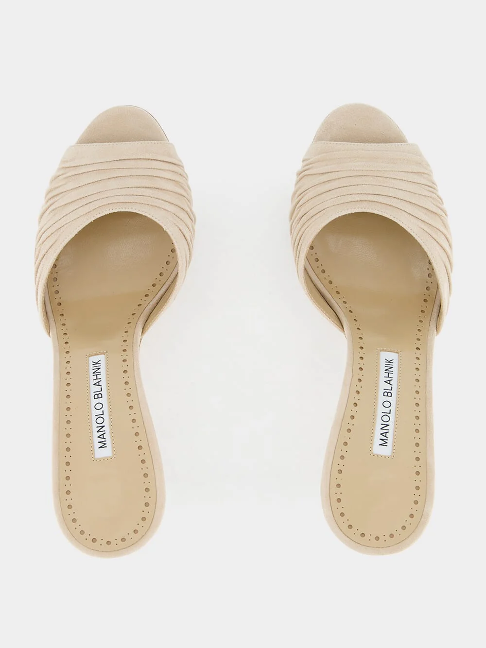 Pirua Beige Suede Ruched Open Toe Mules - Image 4