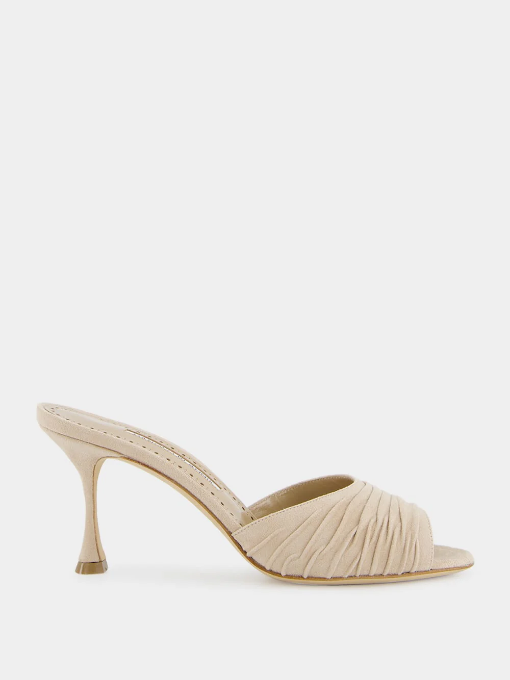Pirua Beige Suede Ruched Open Toe Mules - Image 7