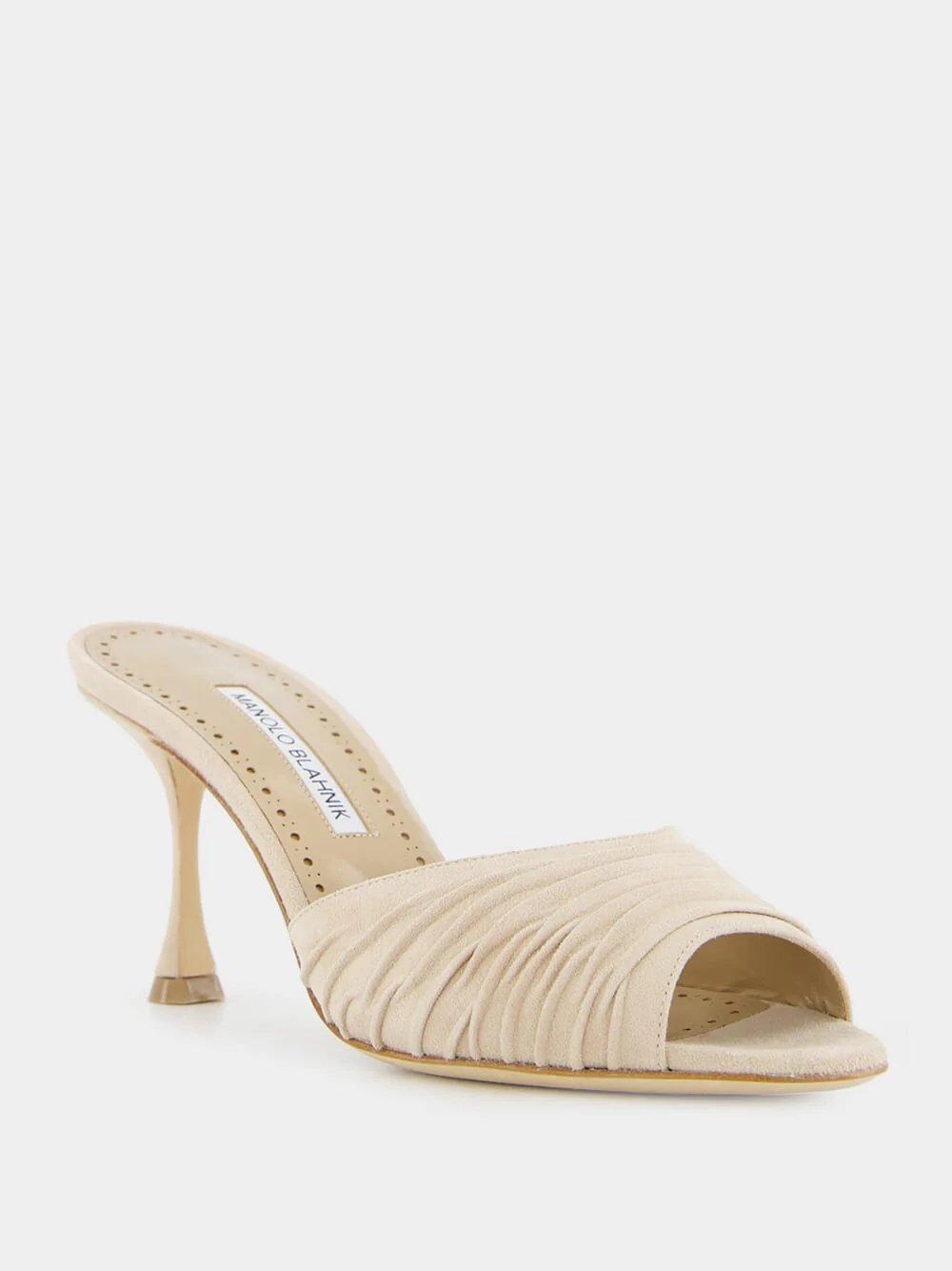 Pirua Beige Suede Ruched Open Toe Mules - Image 8