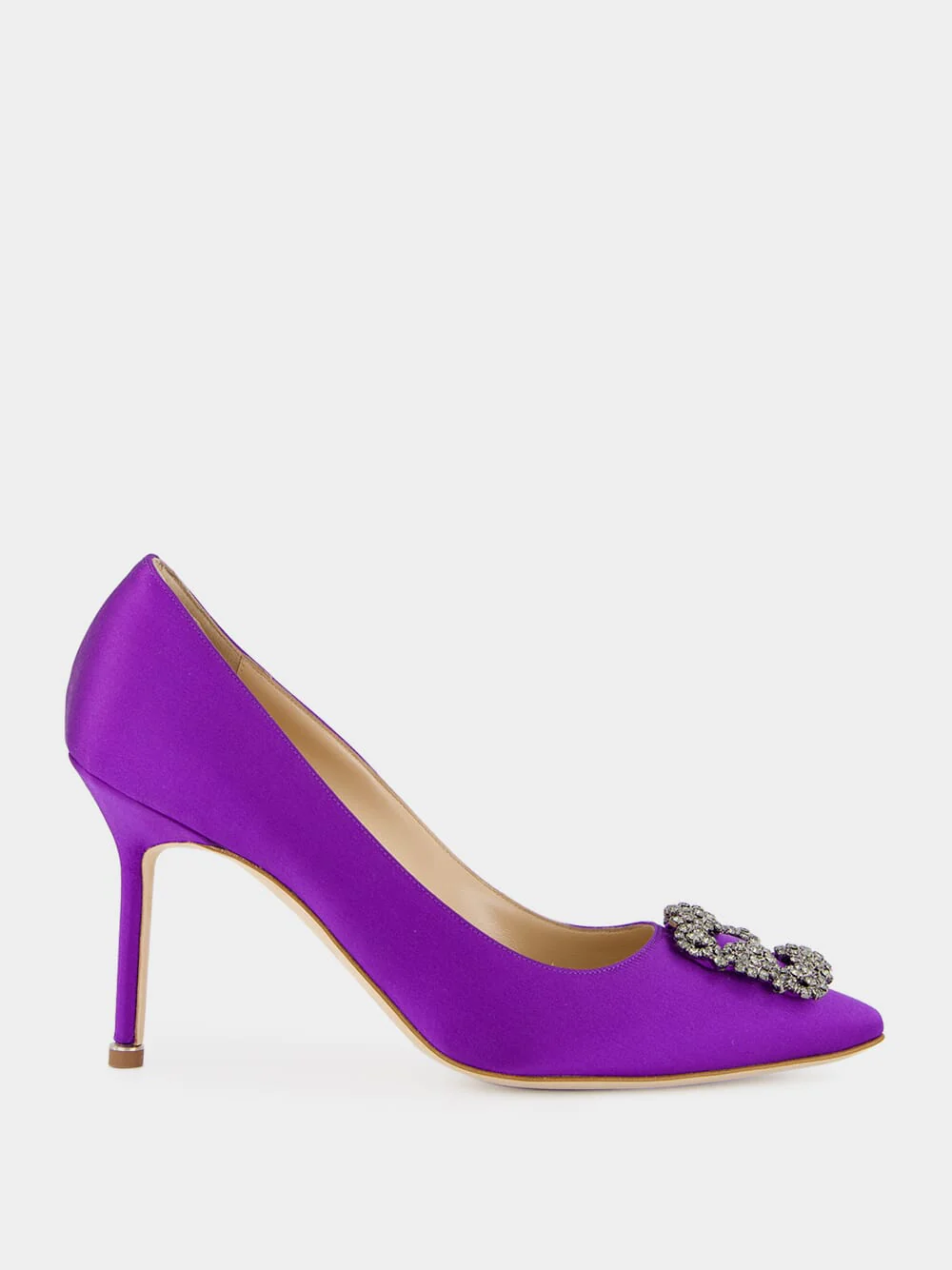 Purple Satin Jewel Buckle Pumps
