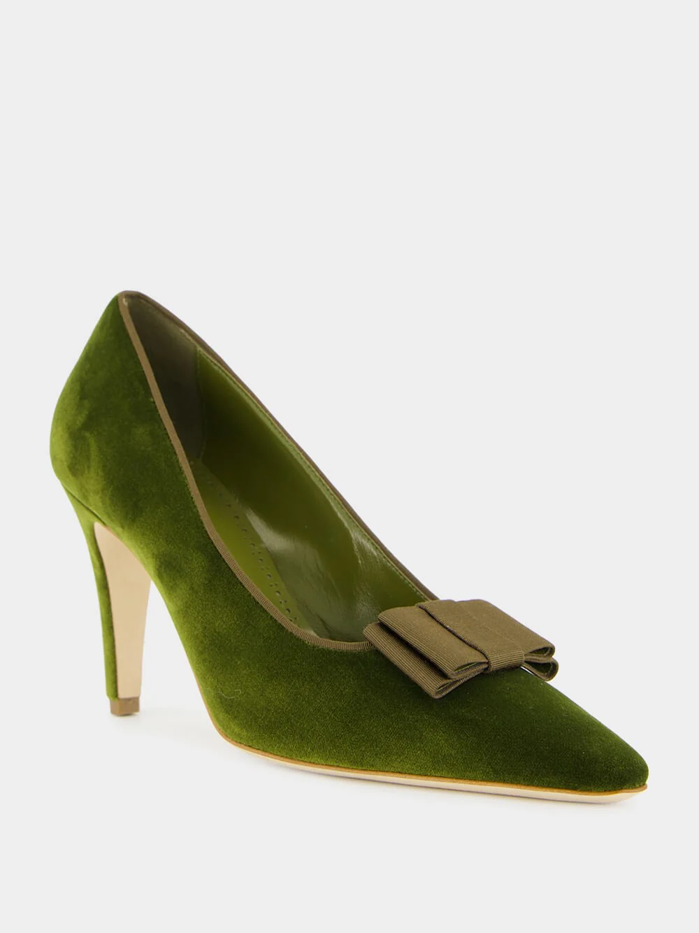 Readorhi Dark Green Velvet Bow Pumps - Image 2