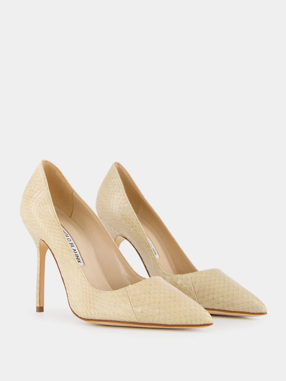 Beige Snakeskin-Effect Pointed Toe 105mm Pumps - Image 3