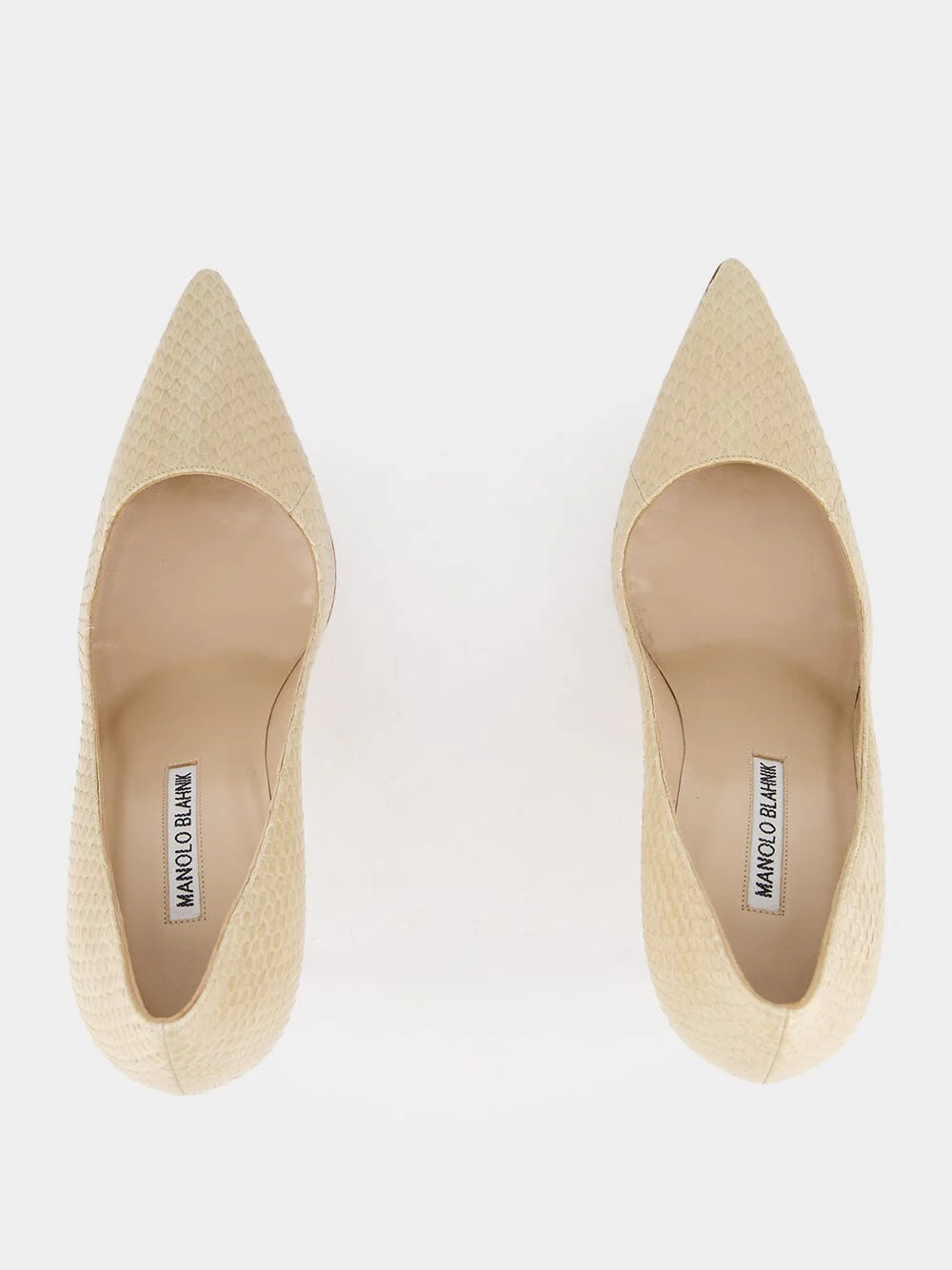 Beige Snakeskin-Effect Pointed Toe 105mm Pumps - Image 4
