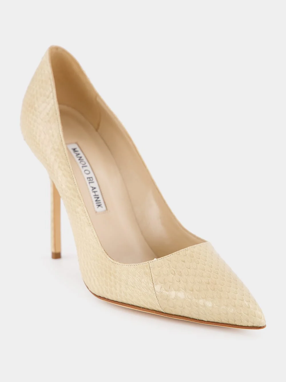 Beige Snakeskin-Effect Pointed Toe 105mm Pumps - Image 6