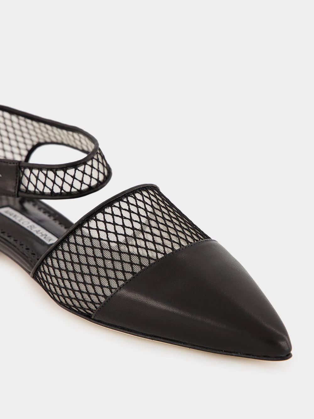 Black Nappa Leather Ankle Strap Flat Pumps - Image 7