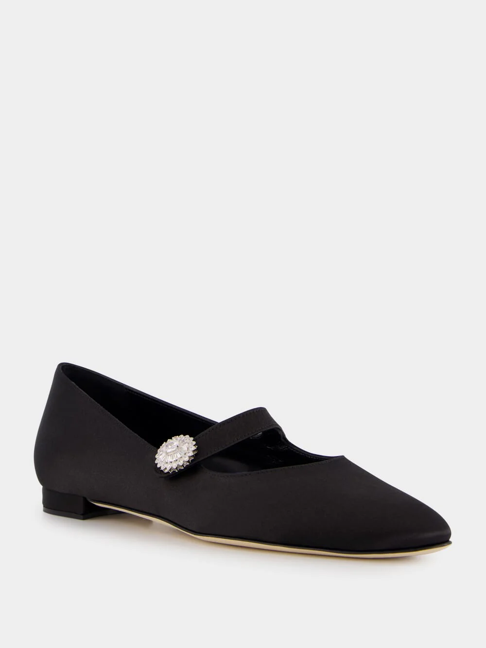 Black Satin Embellished Mary Jane Flats - Image 2