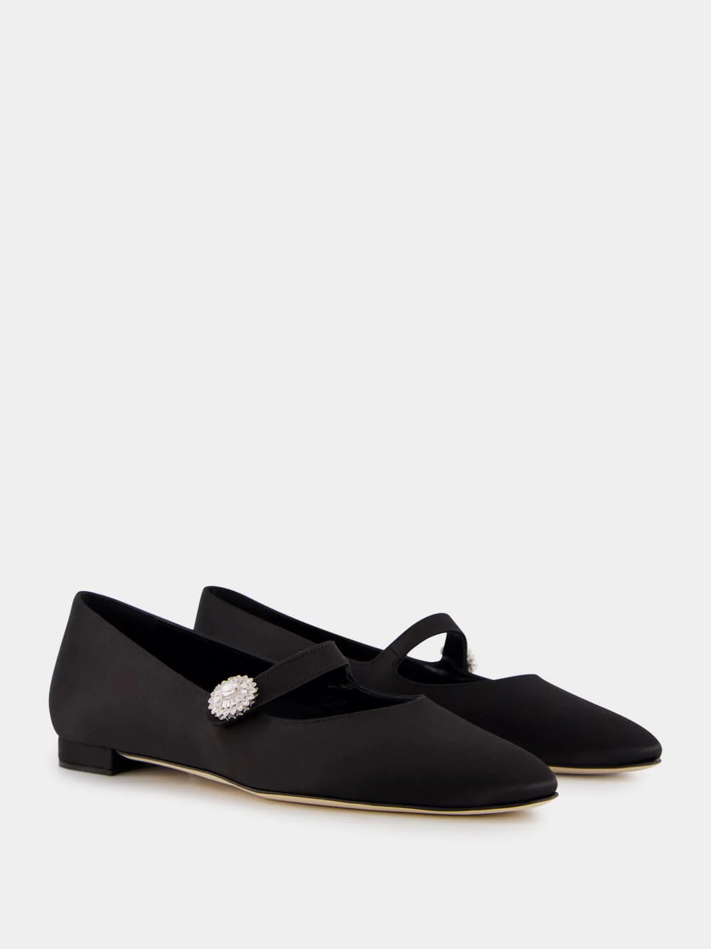 Black Satin Embellished Mary Jane Flats - Image 3