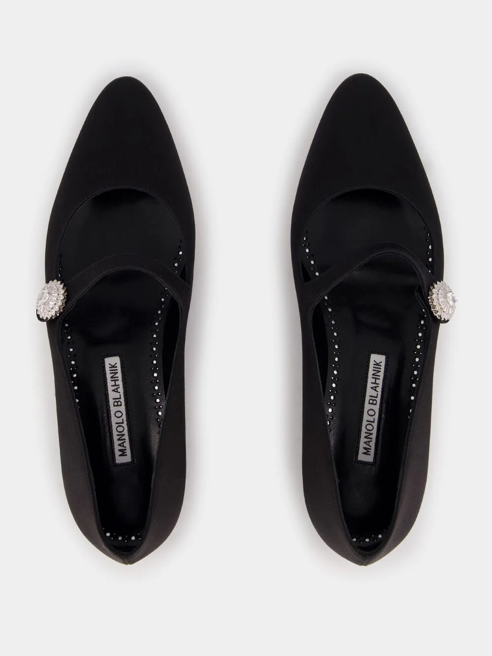 Black Satin Embellished Mary Jane Flats - Image 4