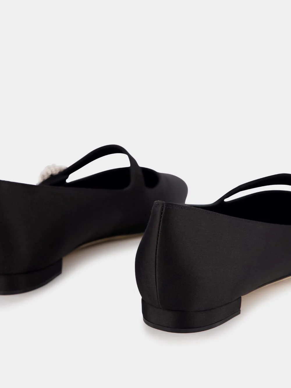Black Satin Embellished Mary Jane Flats - Image 6
