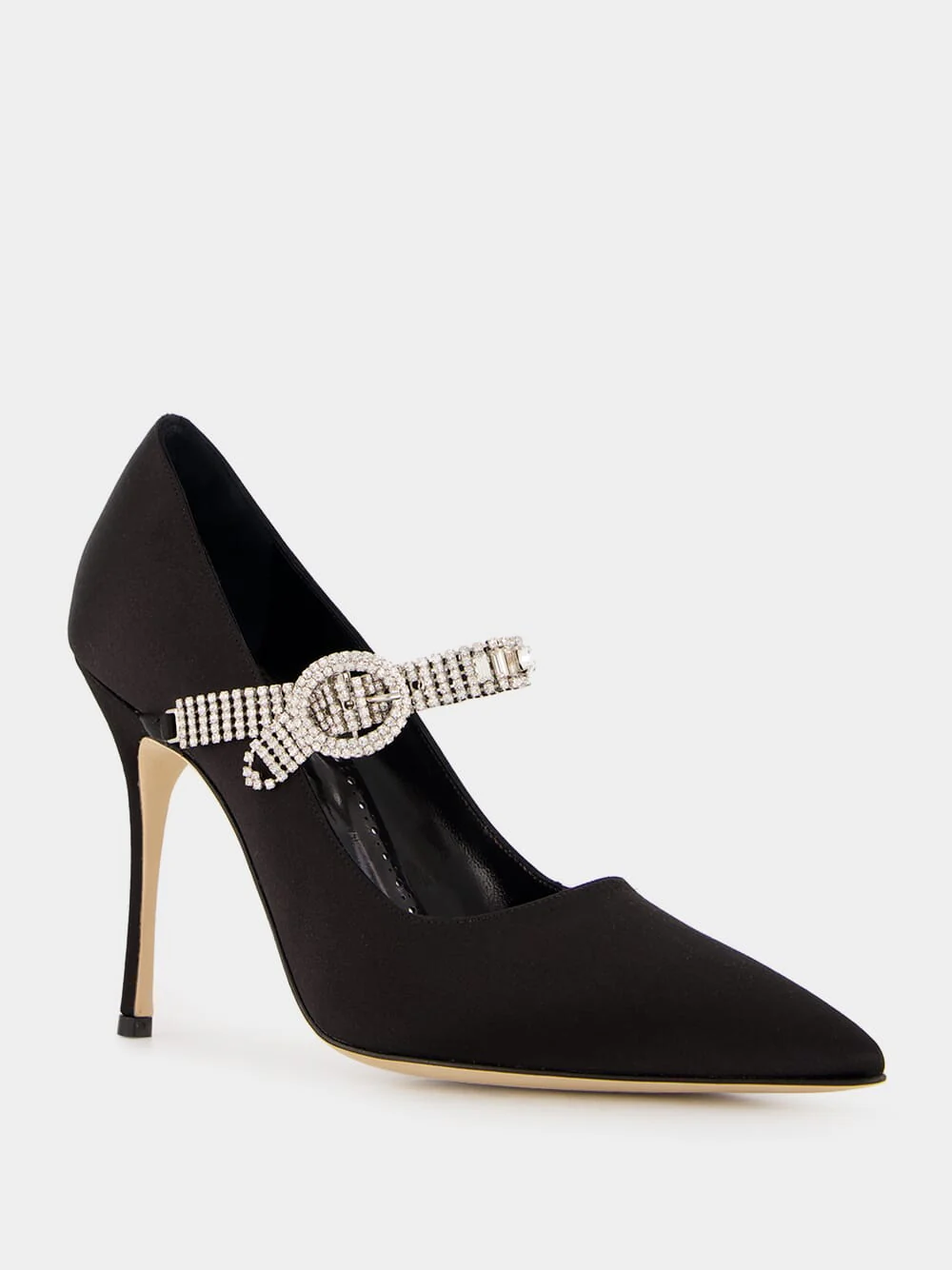 Black Satin Pumps with Crystal Strap Detail - Image 2