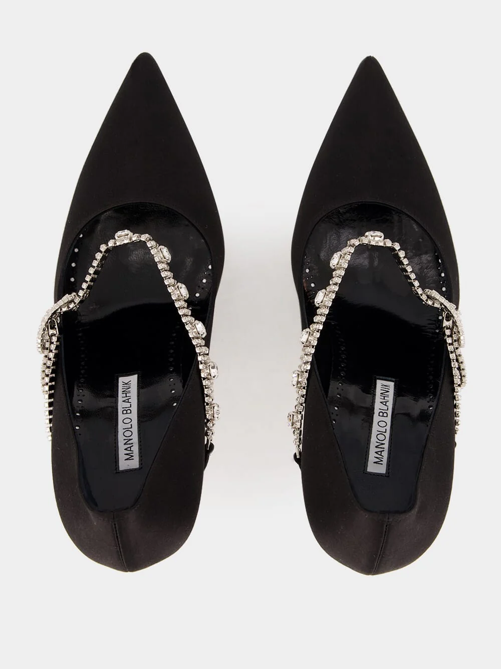 Black Satin Pumps with Crystal Strap Detail - Image 4