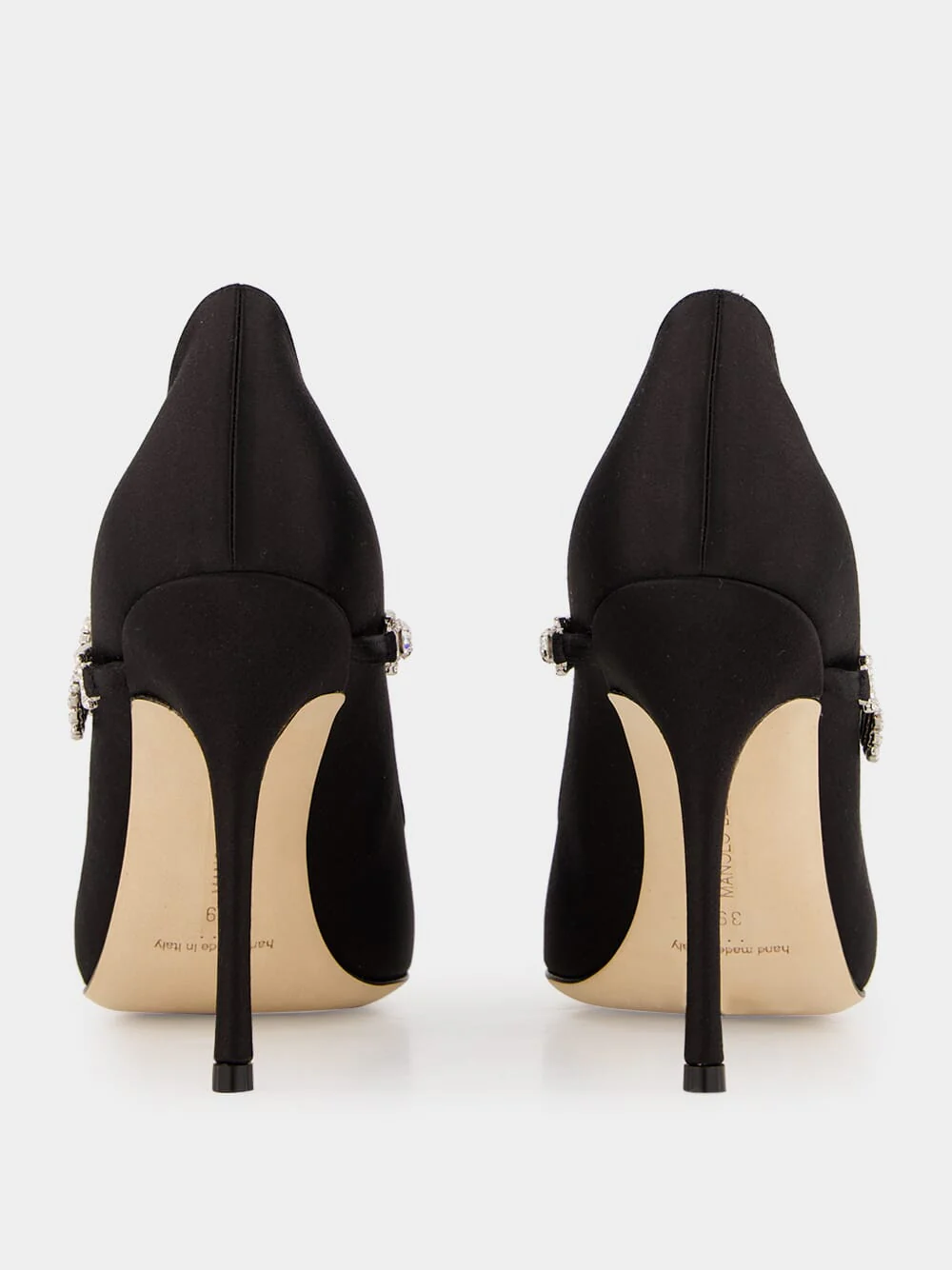 Black Satin Pumps with Crystal Strap Detail - Image 5