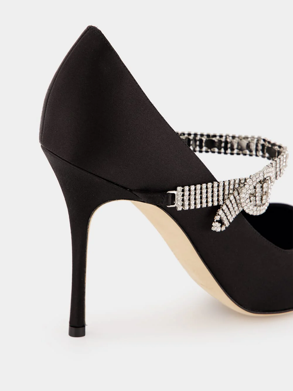 Black Satin Pumps with Crystal Strap Detail - Image 6
